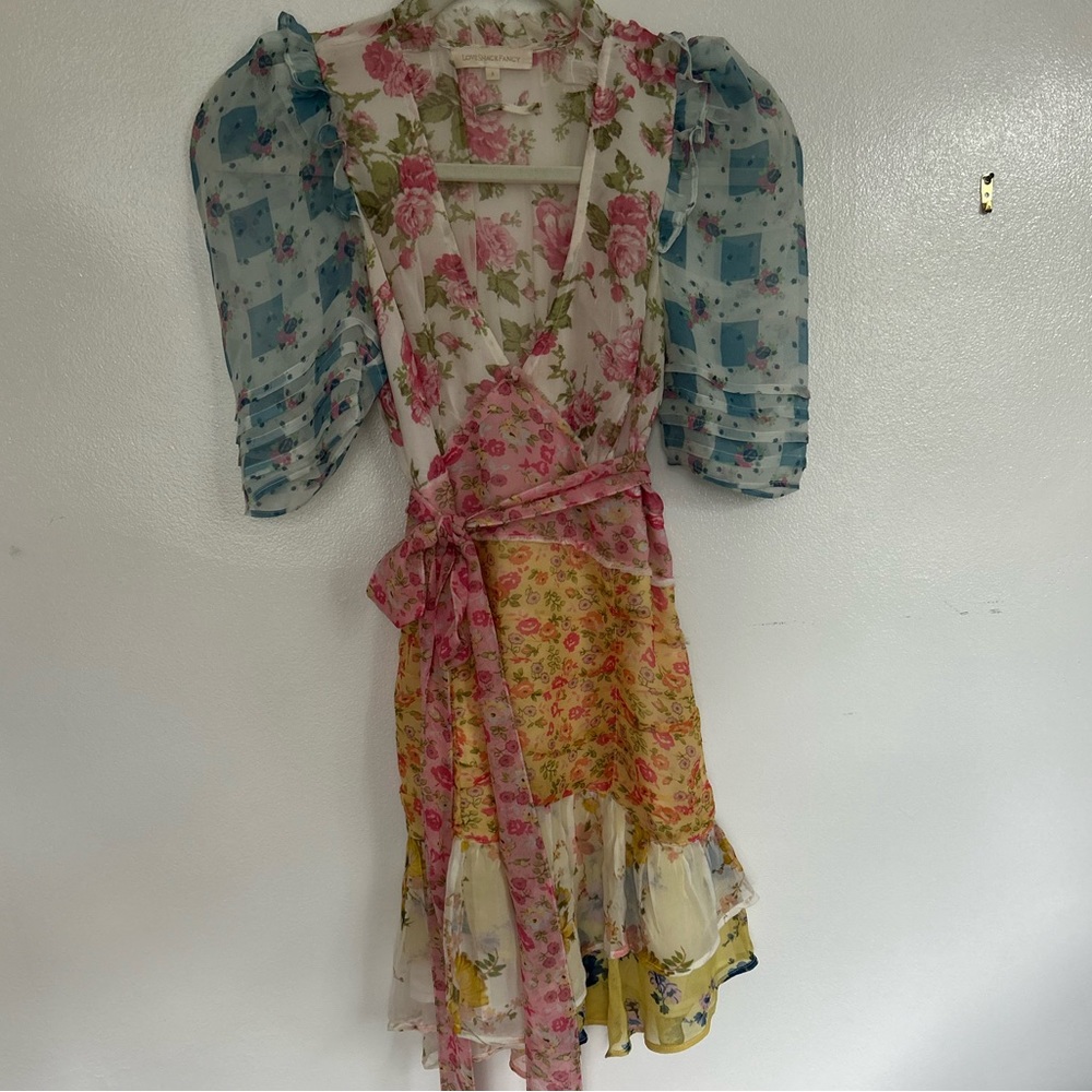 NWOT Loveshackfancy Floral Multicolored Tie Dress Size S